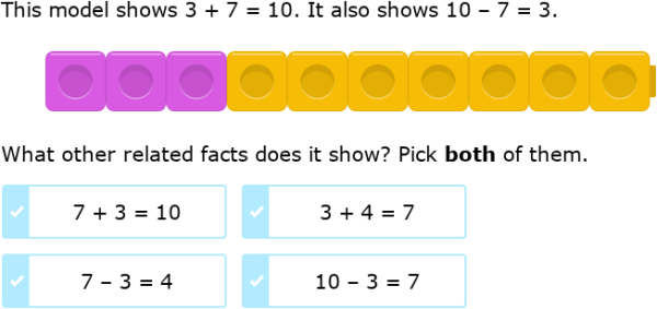IXL | Related facts with models - numbers up to 10 | Grade 1 math