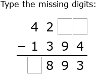 IXL | Subtraction up to four digits: fill in the missing digits | Grade
