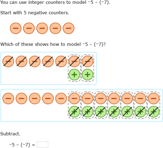 IXL | Subtract integers using counters | Grade 7 math